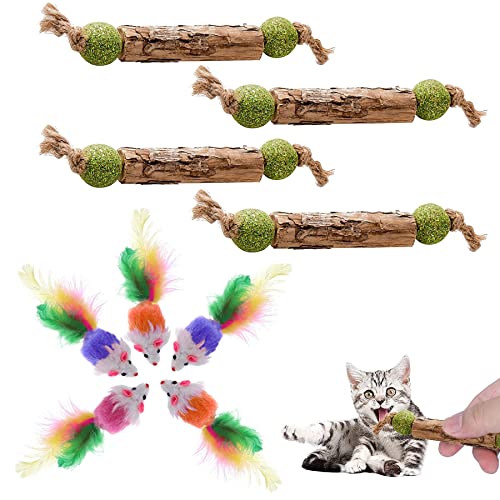 Palitos de menta para gatos, 9 unidades, ratón, hierba gatera, madera para masticar, juguete para gatos con menta para gatos.