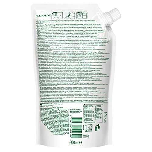 Palmolive Jabón de acuario 1 bolsa de recambio de 500 ml, jabón suave para una limpieza suave de manos, probado dermatológicamente