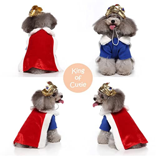 PAPIEEED Disfraz de perro de invierno con capa de corona, mamelucos cálidos para cachorros, ropa de perro emperador, cosplay para Navidad, fiesta de cumpleaños, accesorios para fotos