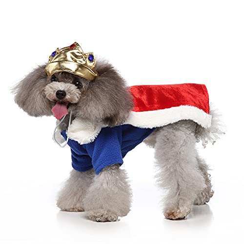 PAPIEEED Disfraz de perro de invierno con capa de corona, mamelucos cálidos para cachorros, ropa de perro emperador, cosplay para Navidad, fiesta de cumpleaños, accesorios para fotos