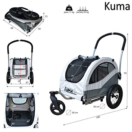 Papilioshop Kuma Remolque de Bicicleta y Carrito para Perro pequeño Mascotas (Gris)