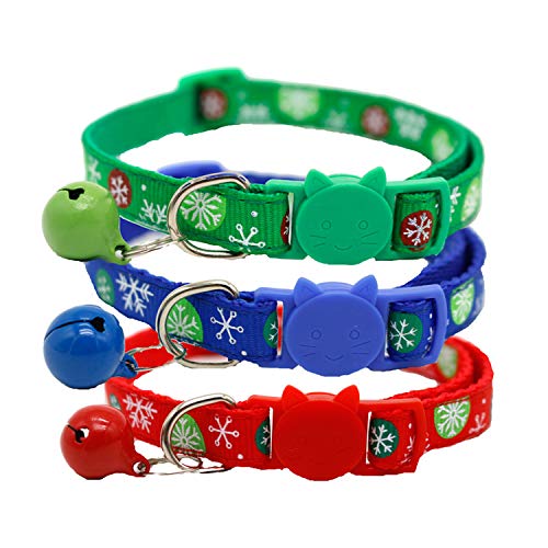 Paquete de 3 collar navideño para mascotas, collar navideño ajustable para gatos, bonita pajarita de nailon a la moda para cachorros de gatos pequeños