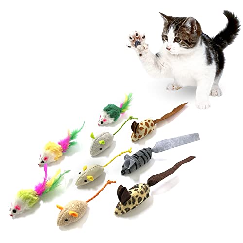 Paquete de 9 juguetes para gatos con ratones para gatos jugando masticar dientes de limpieza y suave felpa para gatos juguetes ratones con sonido Rustle Pequeño ratón Actividad Juguete interactivo