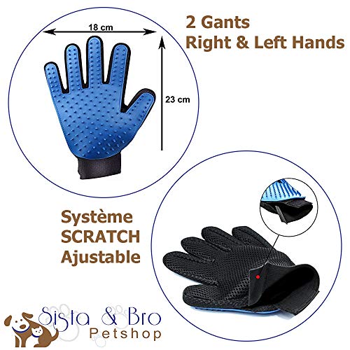 PAQUETE Guantes + Cepillo Autolimpiador: Guantes y cepillos para aseo y masaje de perros, gatos, conejos, con un cierre SCRATCH para mejor AJUSTE. Ideal para todo tipo animales con pelo corto o largo.