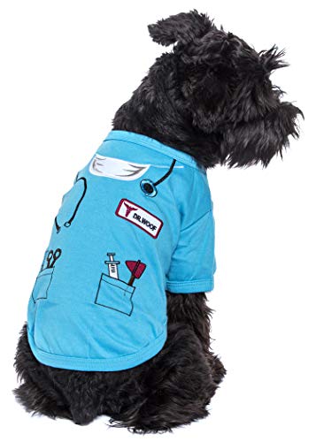 Parisian Pet - Divertidos disfraces para perros, gatos, camisas para Halloween, policía, prisionero, ketchup, mostaza, médico, bombero, marinero, pirata (Dr Woof - Doctor, S)