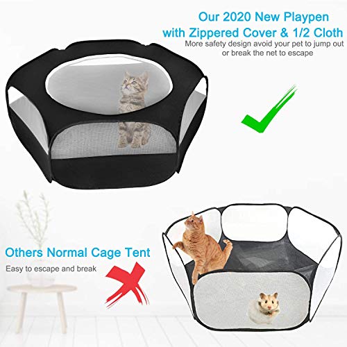 Parque para Animales pequeños, Tienda de campaña Plegable portátil para Mascotas pequeñas, Valla Impermeable para Patio de Ejercicio al Aire Libre con Cubierta Superior Anti-Escape (Negro-1)