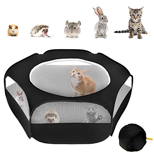 Parque para Animales pequeños, Tienda de campaña Plegable portátil para Mascotas pequeñas, Valla Impermeable para Patio de Ejercicio al Aire Libre con Cubierta Superior Anti-Escape (Negro-1)