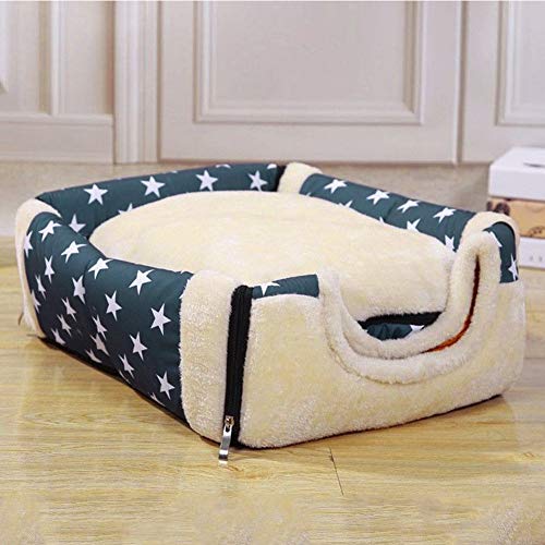 Patrón de estrella suave y cálida 2 en 1 nido para mascotas, cama antideslizante para gatos y gatos Cama plegable de invierno suave y acogedora Bolsa de dormir Cojines de almohadilla para colchoneta