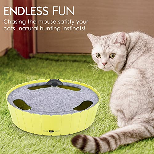 Pawaboo Juguete Escondido Electrónico para Gatos,Juguete Interactivo, ABS, Imita la Escena Real del Gatito y el Ratón con Interruptor de Control, para el Entretenimiento para Felinos, Limón Amarillo