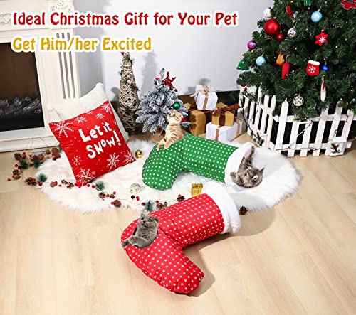 Pawaboo Juguete Interactivo para Gatos, Calcetines de Navidad para Gatitos, Lindos Calcetines con Papel Arrugado y Diseño de Abertura, como Regalo Navideño y la Diversión para Felinos- Rojo