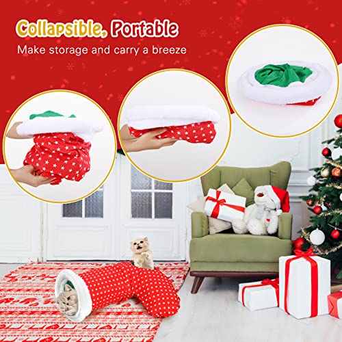 Pawaboo Juguete Interactivo para Gatos, Calcetines de Navidad para Gatitos, Lindos Calcetines con Papel Arrugado y Diseño de Abertura, como Regalo Navideño y la Diversión para Felinos- Rojo