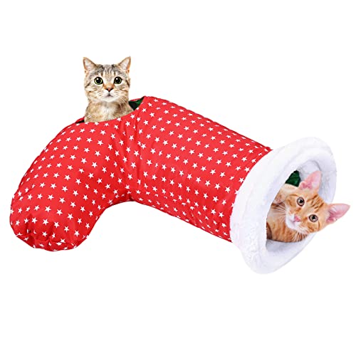 Pawaboo Juguete Interactivo para Gatos, Calcetines de Navidad para Gatitos, Lindos Calcetines con Papel Arrugado y Diseño de Abertura, como Regalo Navideño y la Diversión para Felinos- Rojo