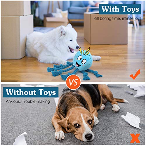 Pawaboo Juguete Interactivo para Mascotas, Juguete para Dentición del Perro Chillón, Juguete de Peluche de Pulpos Especialmente Diseñado para Perros Pequeños y Pedianos - Azul