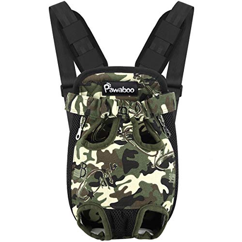 Pawaboo Mochila del Perro - Adjustable Bolsa Delantera Pet Front Cat Dog Carrier Backpack/Piernas Afuera & Fácil de Ajustar para Viajar/Senderismo/Camping, Talla M - Camuflaje