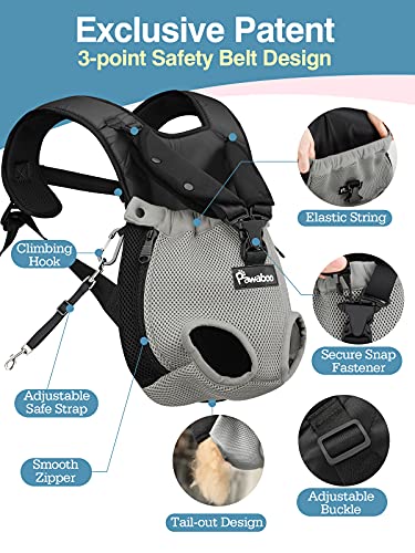 Pawaboo Mochila del Perro, Bolso para Mascotas, Adjustable Bolsa Delantera para Perro Pequeño, Bolsa de Transporte de Mascotas para Viajar/Senderismo-Talla S- Gris