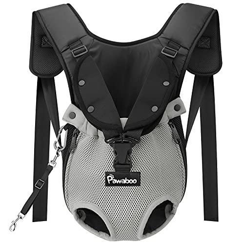 Pawaboo Mochila del Perro, Bolso para Mascotas, Adjustable Bolsa Delantera para Perro Pequeño, Bolsa de Transporte de Mascotas para Viajar/Senderismo-Talla S- Gris