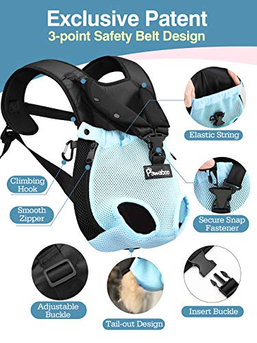 Pawaboo Mochila del Perro, Bolso para Mascotas, Adjustable Bolsa Delantera para Perro Pequeño, Bolsa de Transporte de Mascotas para Viajar/Senderismo-Talla S- Azul