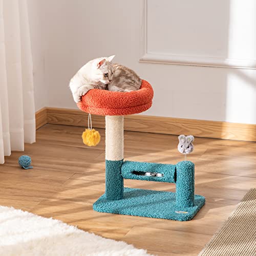 PawHut Árbol para Gatos Pequeño con Cama Extraíble Rodillo con Cascabeles Poste Rascador de Sisal Bola Colgante y Juguete 37x25x45 cm Naranja y Azul