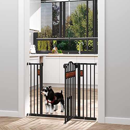 PawHut Barrera de Seguridad de Perros Extensible para Puertas y Escaleras 74-105 cm con 2 Extensiones de 10/15 cm con 2 Puertas y Cierre Automático Acero Altura 76,2 cm Negro