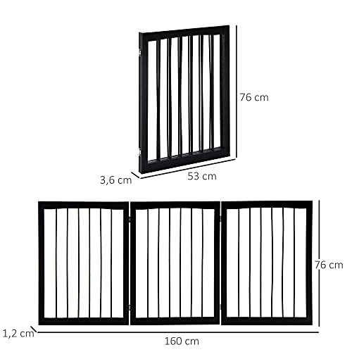 Pawhut Barrera de Seguridad Plegable de 3 Paneles Portátil para Mascotas Rejilla de Protección para Perros Pequeños 160x76 cm para Puertas Escaleras Pasillos Café Oscuro