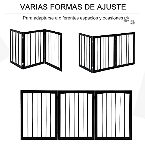 Pawhut Barrera de Seguridad Plegable de 3 Paneles Portátil para Mascotas Rejilla de Protección para Perros Pequeños 160x76 cm para Puertas Escaleras Pasillos Café Oscuro