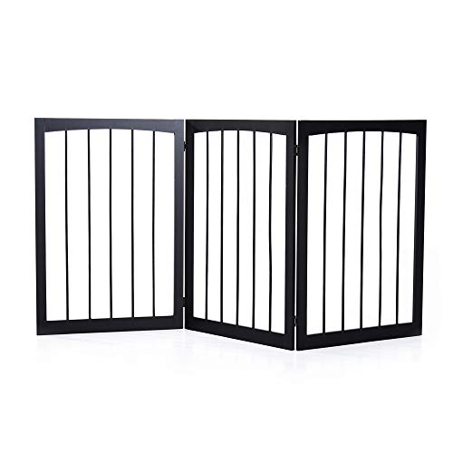 Pawhut Barrera de Seguridad Plegable de 3 Paneles Portátil para Mascotas Rejilla de Protección para Perros Pequeños 160x76 cm para Puertas Escaleras Pasillos Café Oscuro