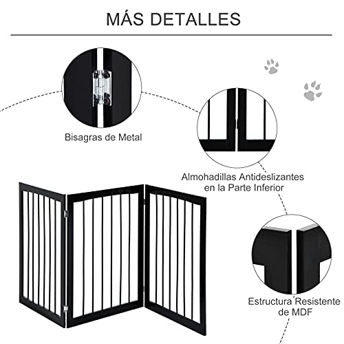 Pawhut Barrera de Seguridad Plegable de 3 Paneles Portátil para Mascotas Rejilla de Protección para Perros Pequeños 160x76 cm para Puertas Escaleras Pasillos Café Oscuro