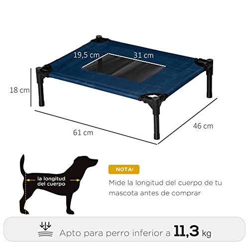 PawHut Cama Elevada para Perros Gatos Portátil Cama para Mascotas con Zona de Malla Transpirable y Tela Oxford Marco de Acero para Interior Exterior 61x46x18 cm Azul