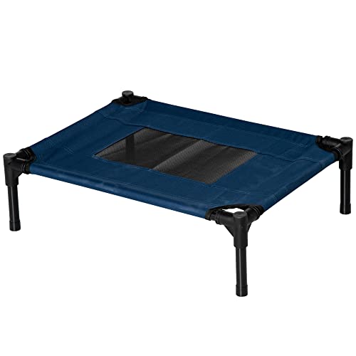 PawHut Cama Elevada para Perros Gatos Portátil Cama para Mascotas con Zona de Malla Transpirable y Tela Oxford Marco de Acero para Interior Exterior 61x46x18 cm Azul