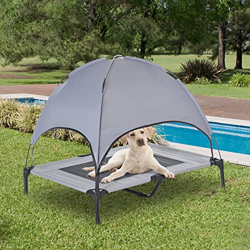 Pawhut Cama para Mascotas con Carpa Impermeable para Perro Gato Dormir en el Exterior Terraza Jardín (M: 76 x 61 x 76cm (LxAnxAl))