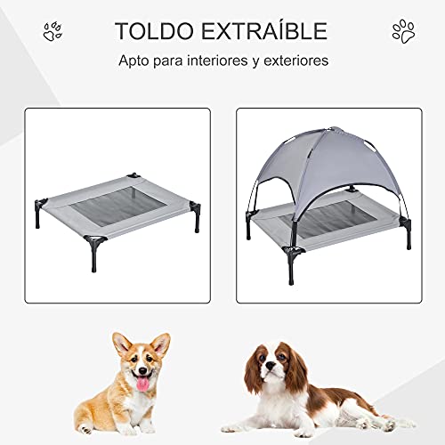 Pawhut Cama para Mascotas con Carpa Impermeable para Perro Gato Dormir en el Exterior Terraza Jardín (M: 76 x 61 x 76cm (LxAnxAl))