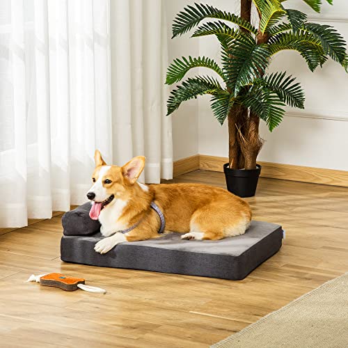 PawHut Cama para Perros Lavable Ortopédica con Almohada Extraíble Funda Desenfundable Cojín para Perros de Felpa y Espuma Viscoelástica 75x55x20 cm Gris