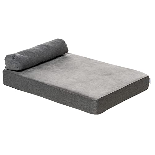 PawHut Cama para Perros Lavable Ortopédica con Almohada Extraíble Funda Desenfundable Cojín para Perros de Felpa y Espuma Viscoelástica 75x55x20 cm Gris