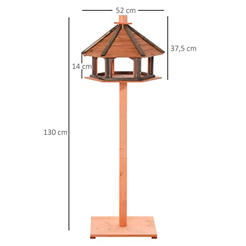 Pawhut Comedero para Pájaros de Pie de Madera Maciza Ø52x130 cm con Techo Alimentador de Aves Silvestres para Exterior Jardín Natural