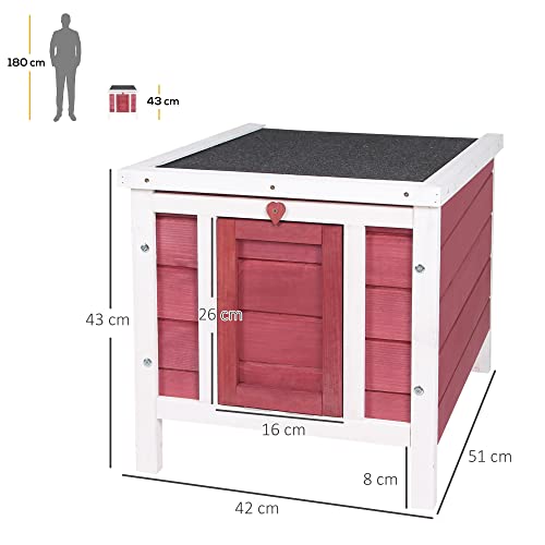 Pawhut Conejera de Madera Exterior Jaula Caseta para Roedores Mascotas Pequeñas con Techo Asfáltico Abatible y Rampa Antideslizante 42x51x43 cm Rojo