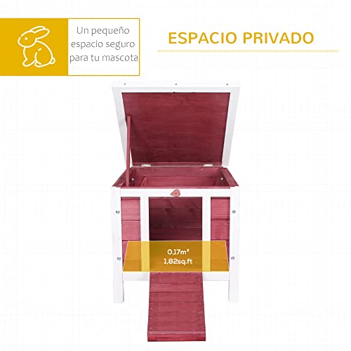 Pawhut Conejera de Madera Exterior Jaula Caseta para Roedores Mascotas Pequeñas con Techo Asfáltico Abatible y Rampa Antideslizante 42x51x43 cm Rojo