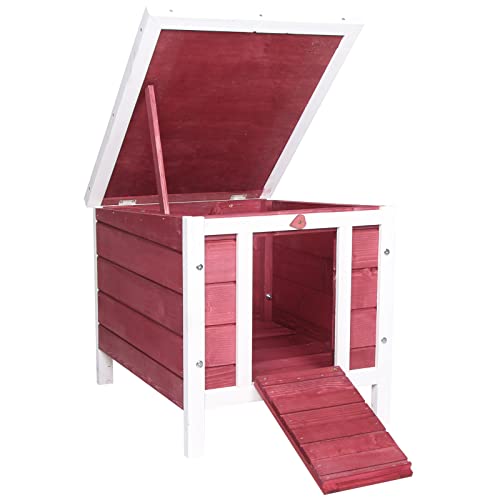 Pawhut Conejera de Madera Exterior Jaula Caseta para Roedores Mascotas Pequeñas con Techo Asfáltico Abatible y Rampa Antideslizante 42x51x43 cm Rojo