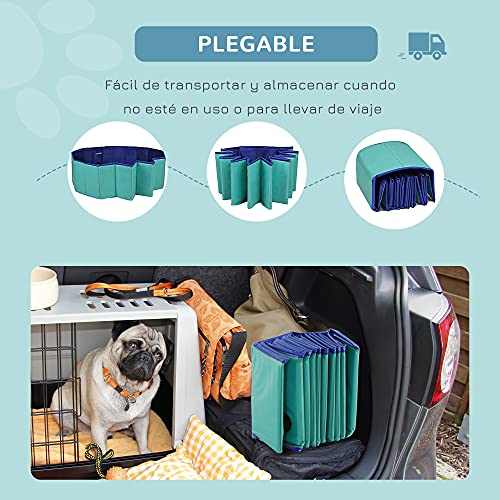 Pawhut Piscina Plegable para Perros Bañera para Mascotas Gatos de PVC Antideslizante Resistente al Desgaste Adecuado para Interior y Exterior Ø160x30cm Turquesa