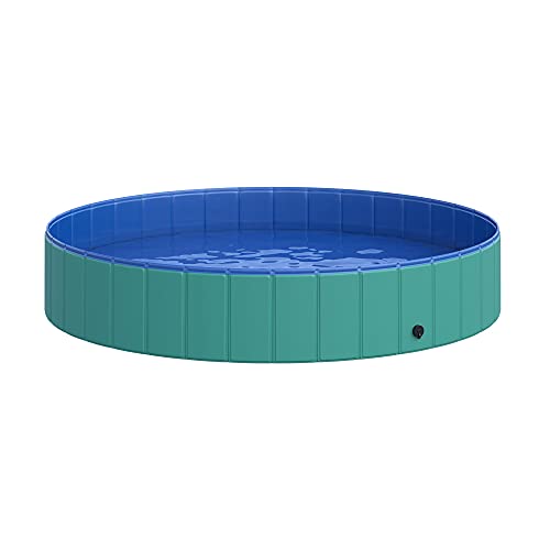 Pawhut Piscina Plegable para Perros Bañera para Mascotas Gatos de PVC Antideslizante Resistente al Desgaste Adecuado para Interior y Exterior Ø160x30cm Turquesa