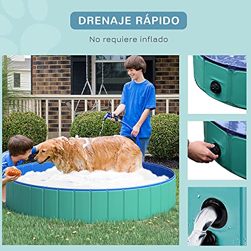 Pawhut Piscina Plegable para Perros Bañera para Mascotas Gatos de PVC Antideslizante Resistente al Desgaste Adecuado para Interior y Exterior Ø160x30cm Turquesa