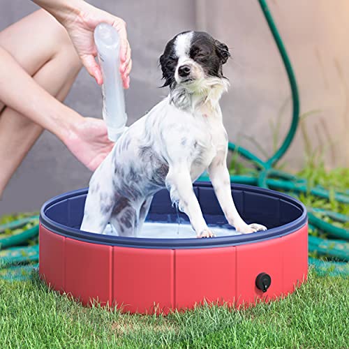 Pawhut Piscina Plegable para Perros Gatos Bañera Portátil para Mascotas PVC Antideslizante Múltiples Usos para Interiores y Exteriores Ø80x20 cm Rojo