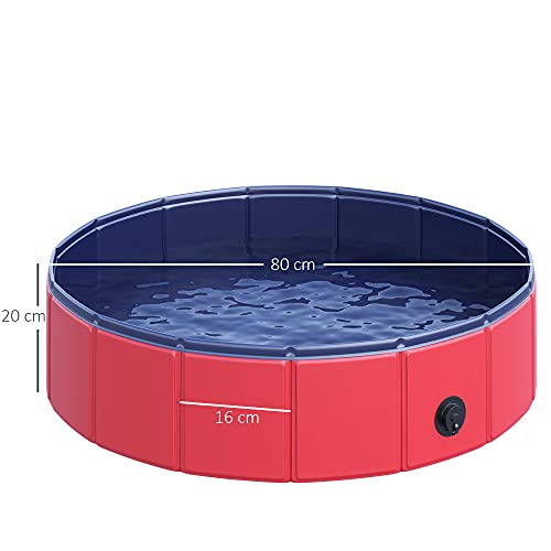 Pawhut Piscina Plegable para Perros Gatos Bañera Portátil para Mascotas PVC Antideslizante Múltiples Usos para Interiores y Exteriores Ø80x20 cm Rojo