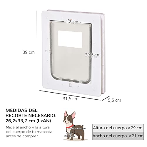 PawHut Puerta para Perros y Gatos 31,5x39x5,5 cm Gatera con Cierre Magnético de 2 Vías Sistema de Bloqueo Puerta para Mascotas de Entrada y Salida Fácil de Instalar Blanco