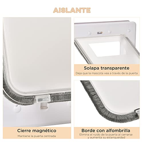 PawHut Puerta para Perros y Gatos 31,5x39x5,5 cm Gatera con Cierre Magnético de 2 Vías Sistema de Bloqueo Puerta para Mascotas de Entrada y Salida Fácil de Instalar Blanco