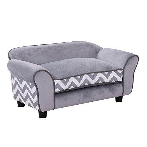 PawHut Sofá para Mascotas con Patas Cama para Perros de Madera con Cojín Acolchado Acogedora Funda Lavable 73,5x41x33 cm Gris