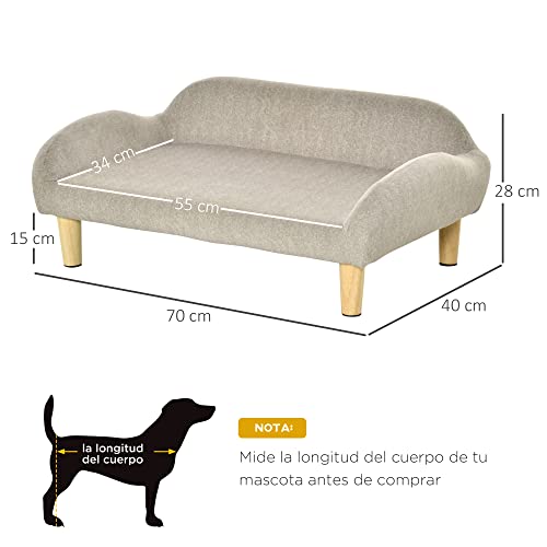 PawHut Sofá para Mascotas Tapizado en Terciopelo Suave Sofá Cama para Perros Gatos Medianos Pequeños Acolchado Grueso con Patas de Madera 70x40x28 cm Beige