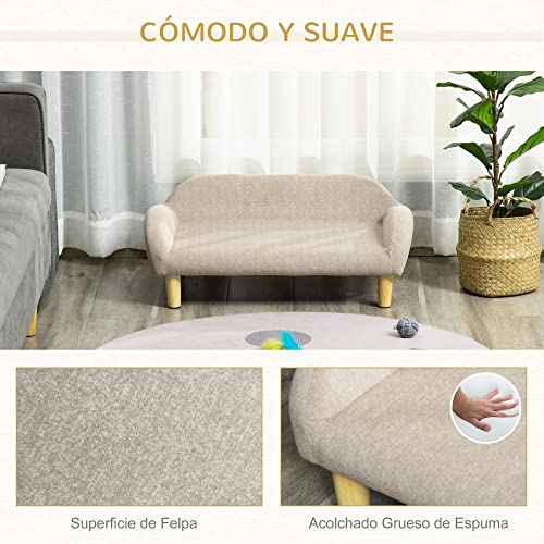 PawHut Sofá para Mascotas Tapizado en Terciopelo Suave Sofá Cama para Perros Gatos Medianos Pequeños Acolchado Grueso con Patas de Madera 70x40x28 cm Rosa