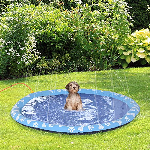 Pawhut Splash Pad 150cm Aspersor de Juegos de Agua con Rociador Tapete de Salpicaduras Piscina de Verano Portátil para Mascotas Perros Azul