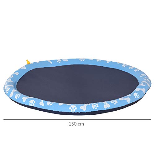 Pawhut Splash Pad 150cm Aspersor de Juegos de Agua con Rociador Tapete de Salpicaduras Piscina de Verano Portátil para Mascotas Perros Azul