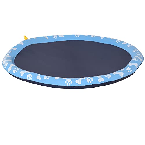 Pawhut Splash Pad 150cm Aspersor de Juegos de Agua con Rociador Tapete de Salpicaduras Piscina de Verano Portátil para Mascotas Perros Azul